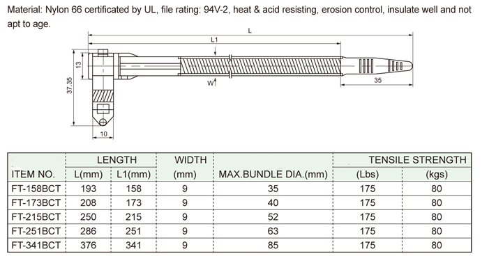 BUCKLE CABLE TIES规格