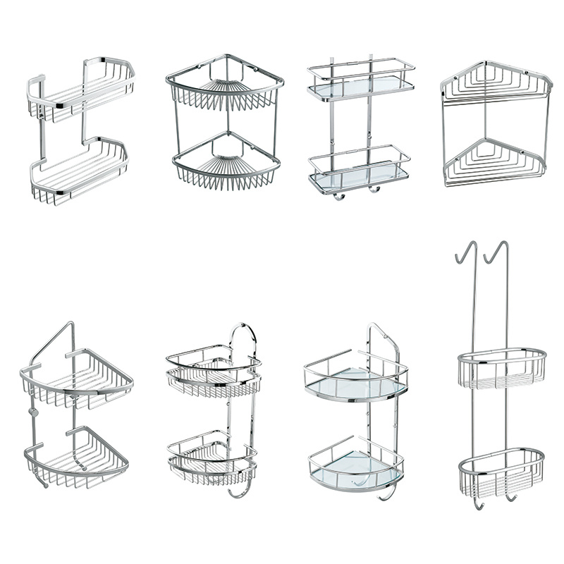 Wall Mounted Single Tier Triangle Brass Rack Chrome Plate Soap Basket